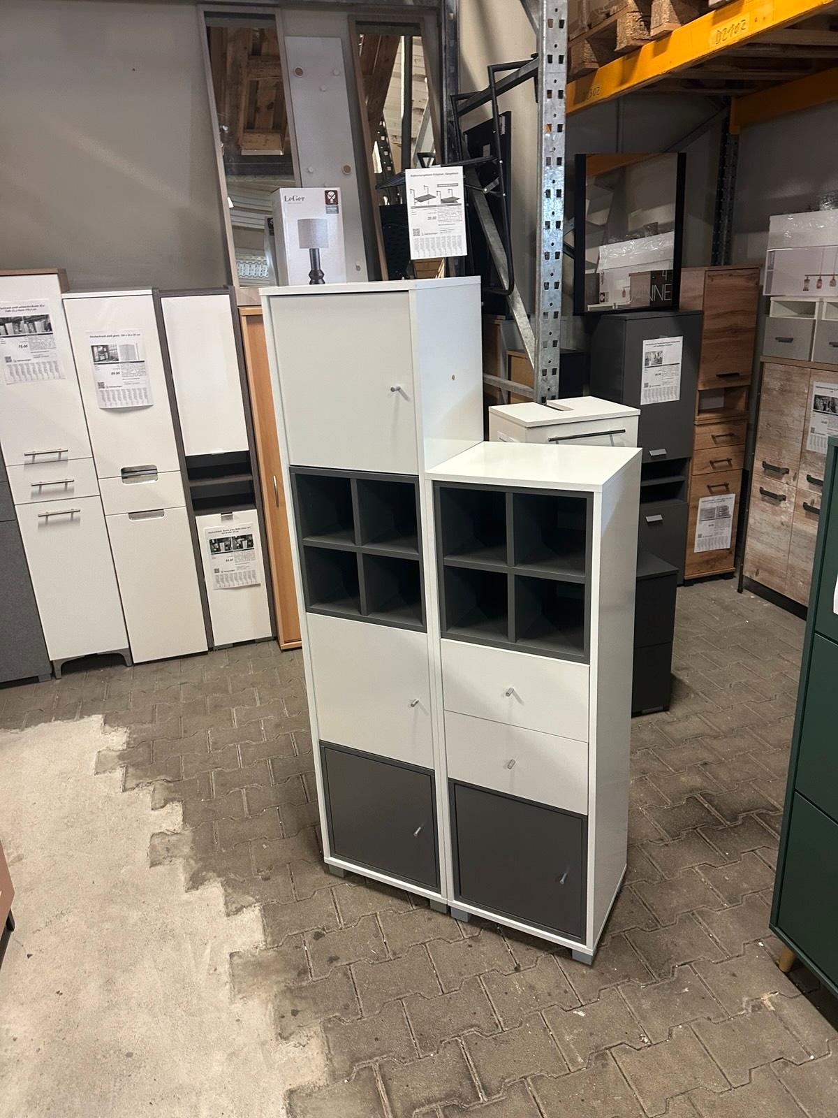 Hochschrank in Weiß und Grau, 80 cm breit - Bild 3
