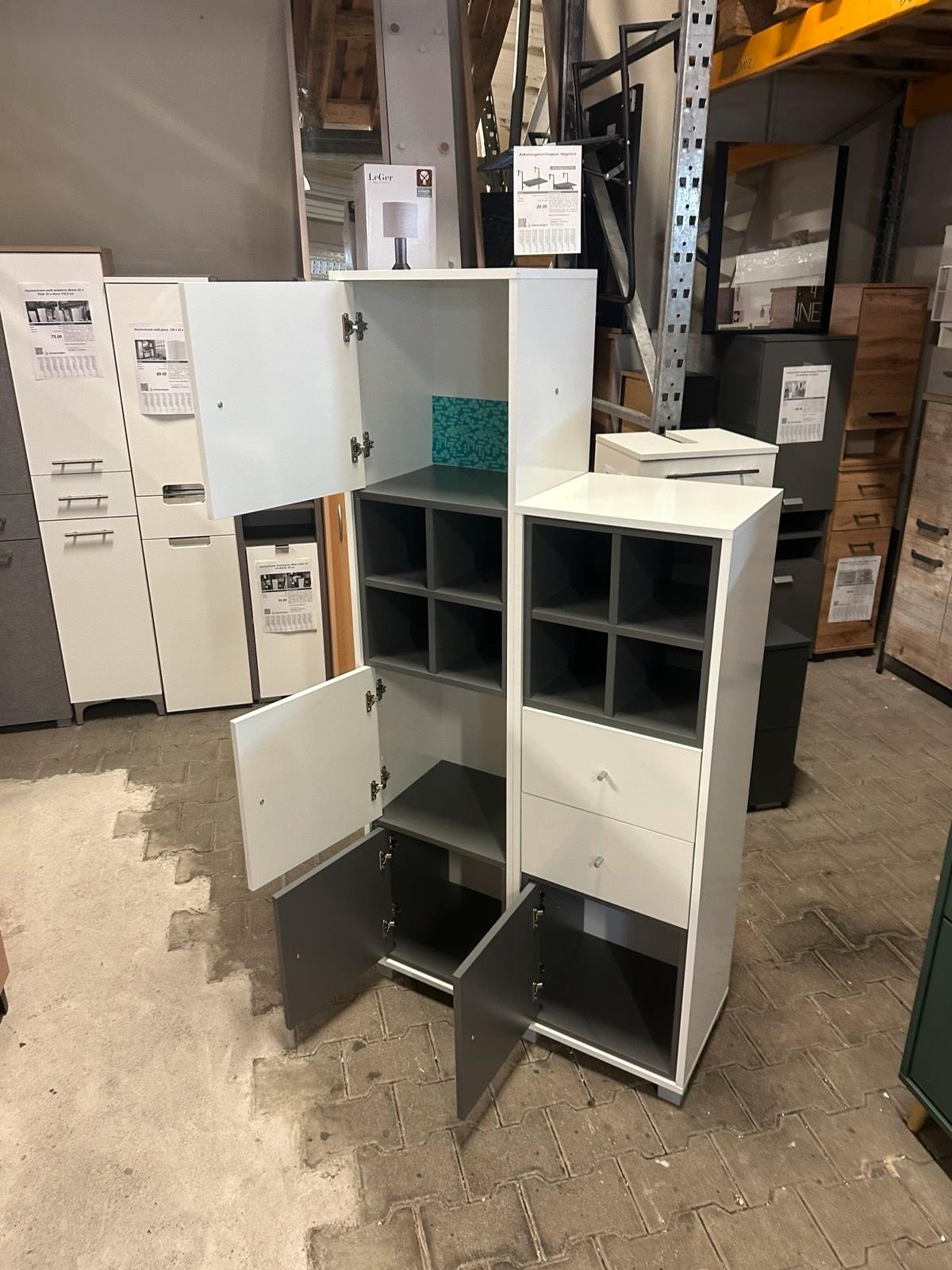 Hochschrank in Weiß und Grau, 80 cm breit - Bild 4