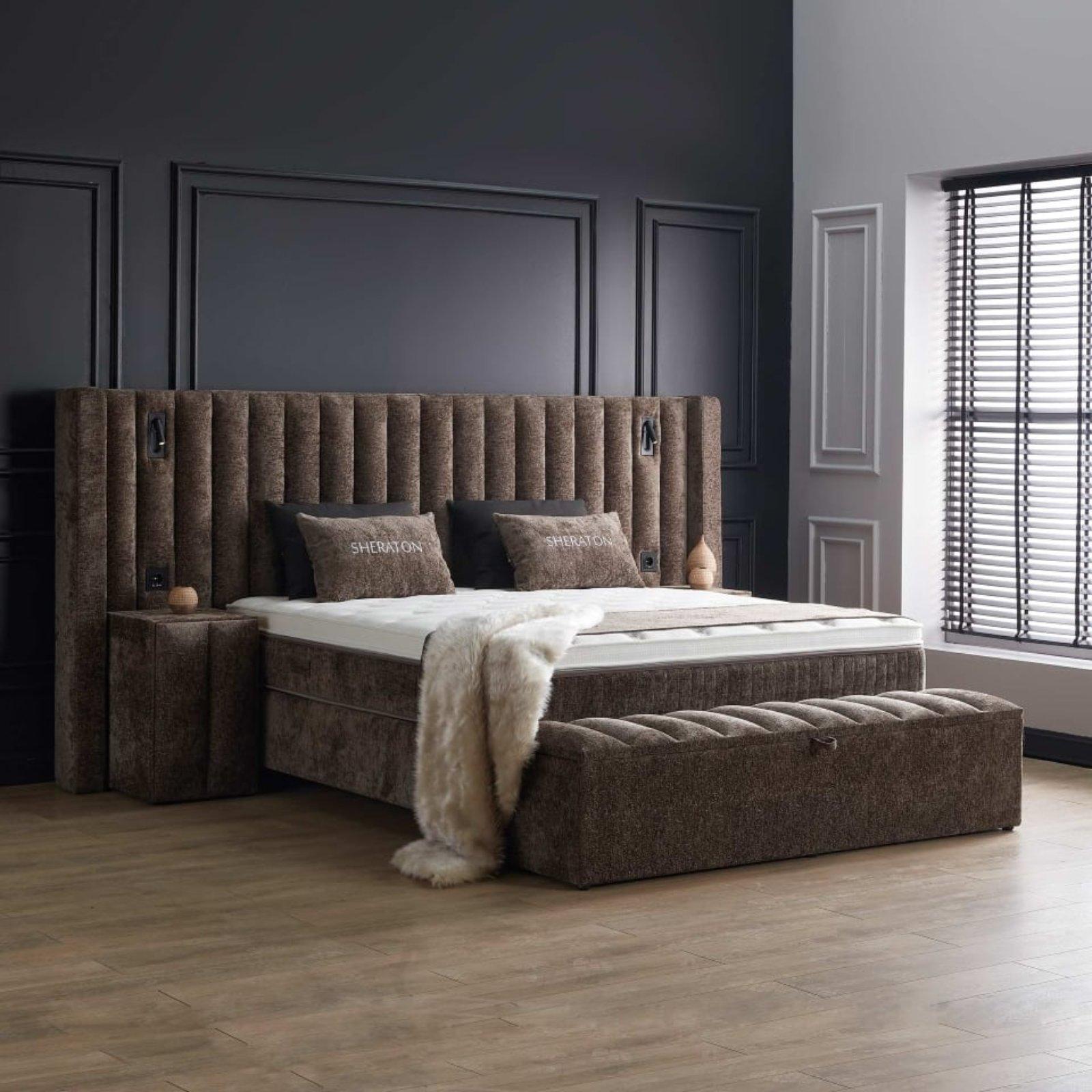 Luxuriöses Boxspringbett 160x200 cm in Brown