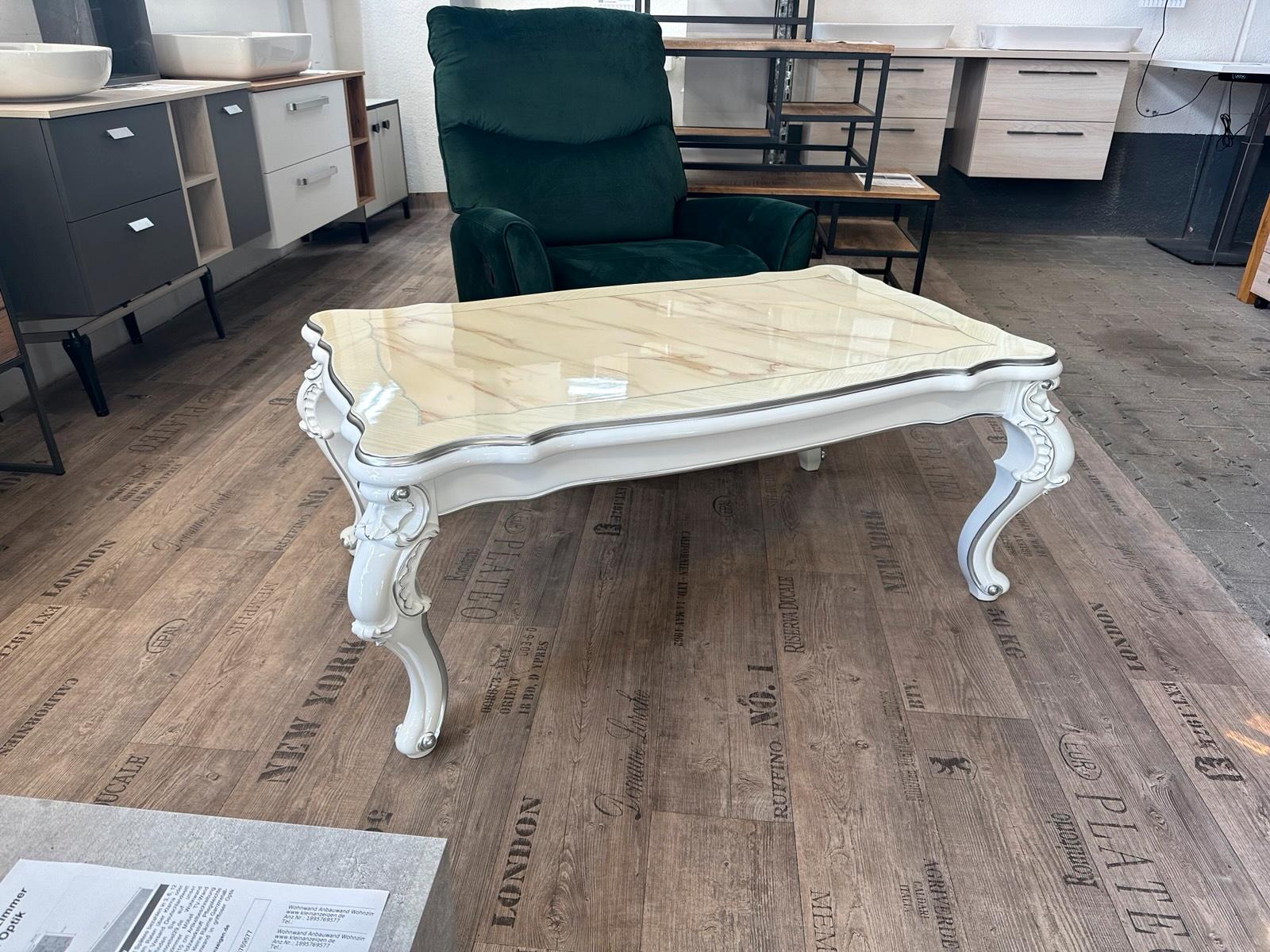 Eleganter Couchtisch Barock Creme Marmor Silber