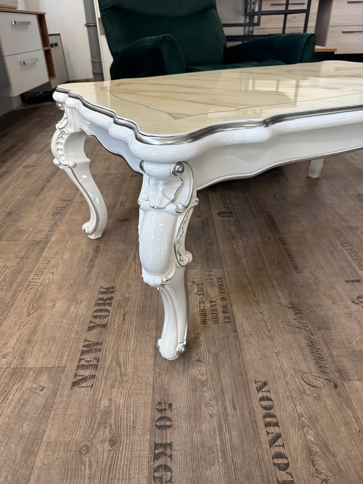 Eleganter Couchtisch Barock Creme Marmor Silber - Bild 3