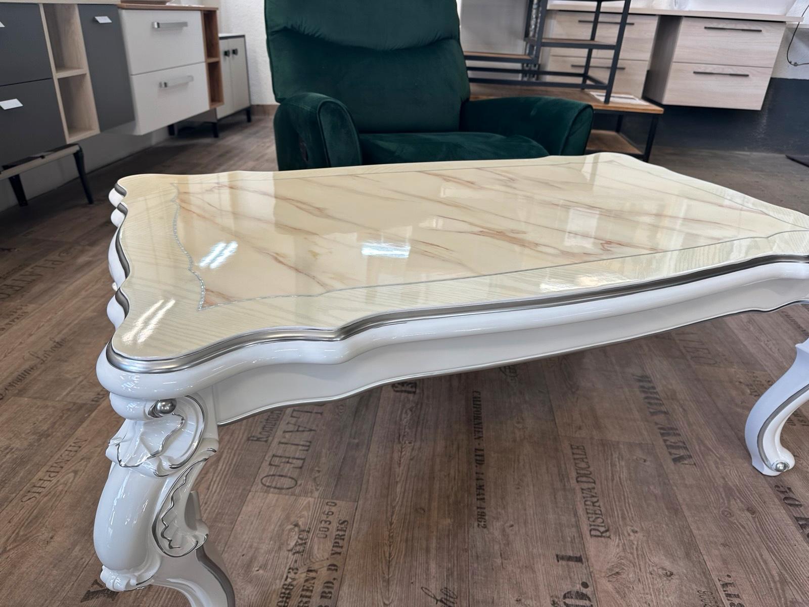 Eleganter Couchtisch Barock Creme Marmor Silber - Bild 4