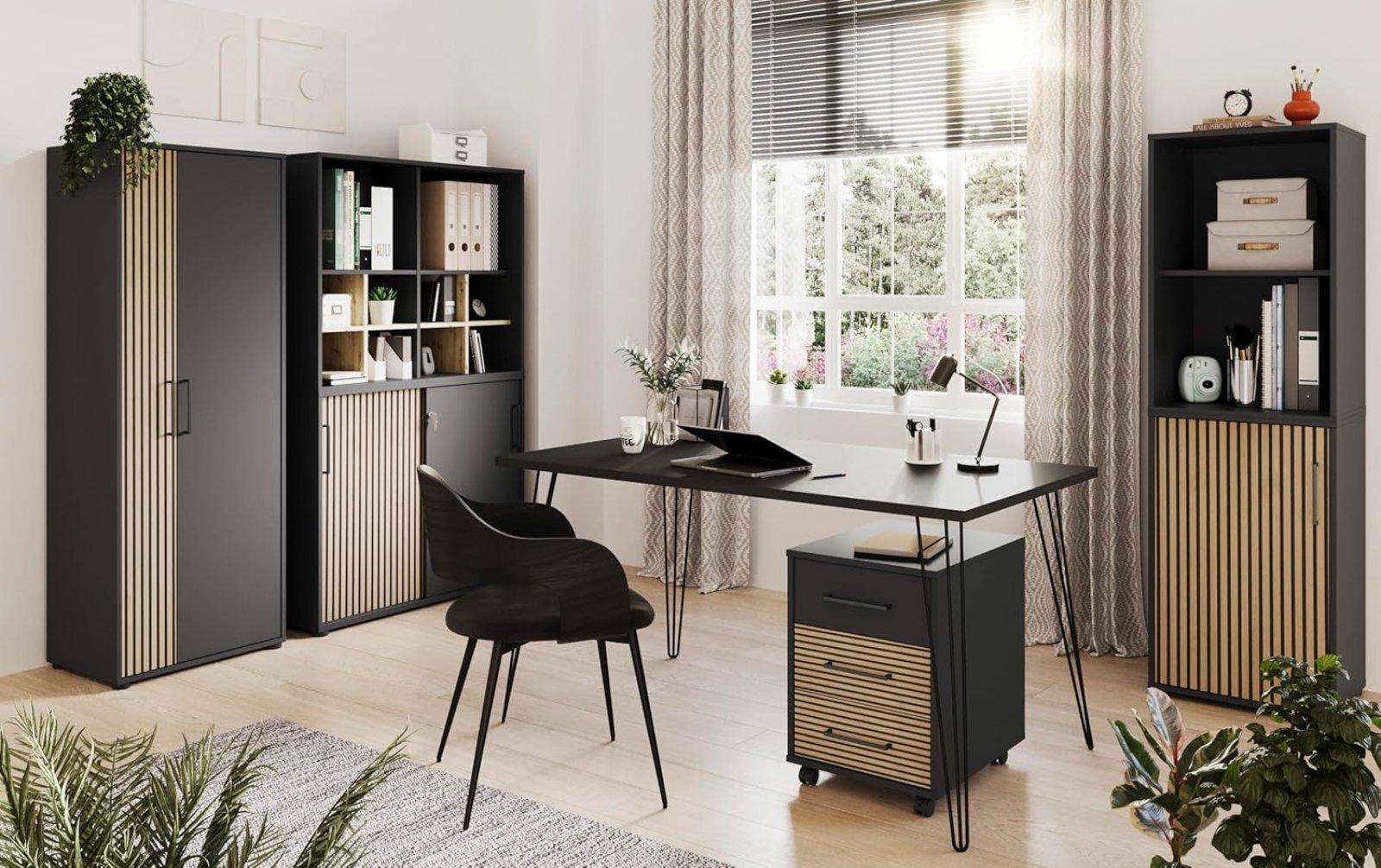 Aktenschrank Schwarzmatt mit Akustikpaneel-Optik