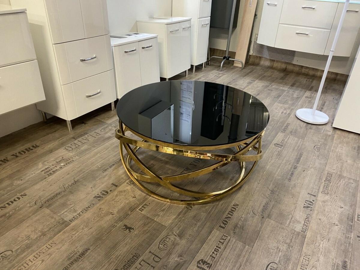Runder Couchtisch Ø 90 cm in Schwarz-Gold