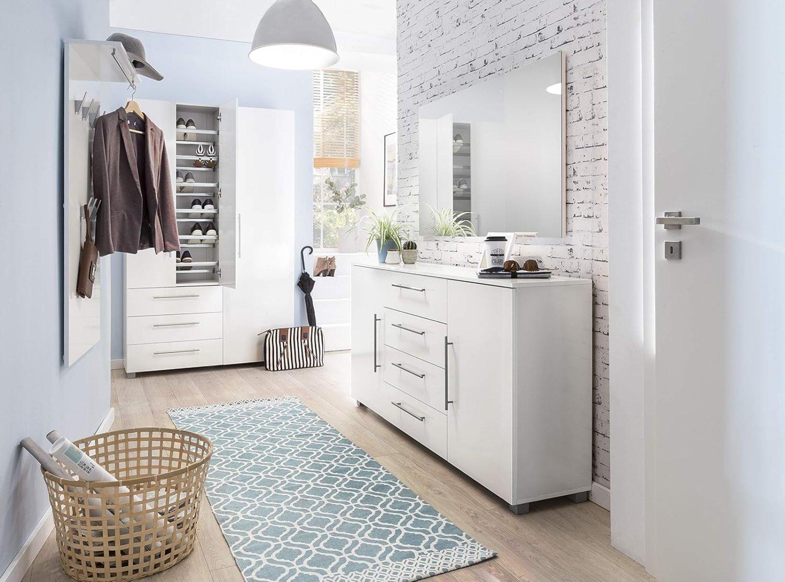 Garderobe Weiß Glanz mit Haken und Ablage - Bild 2